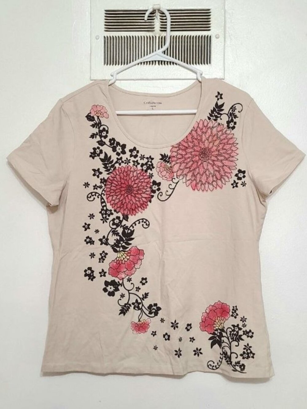 Beige Floral Stretch Tee